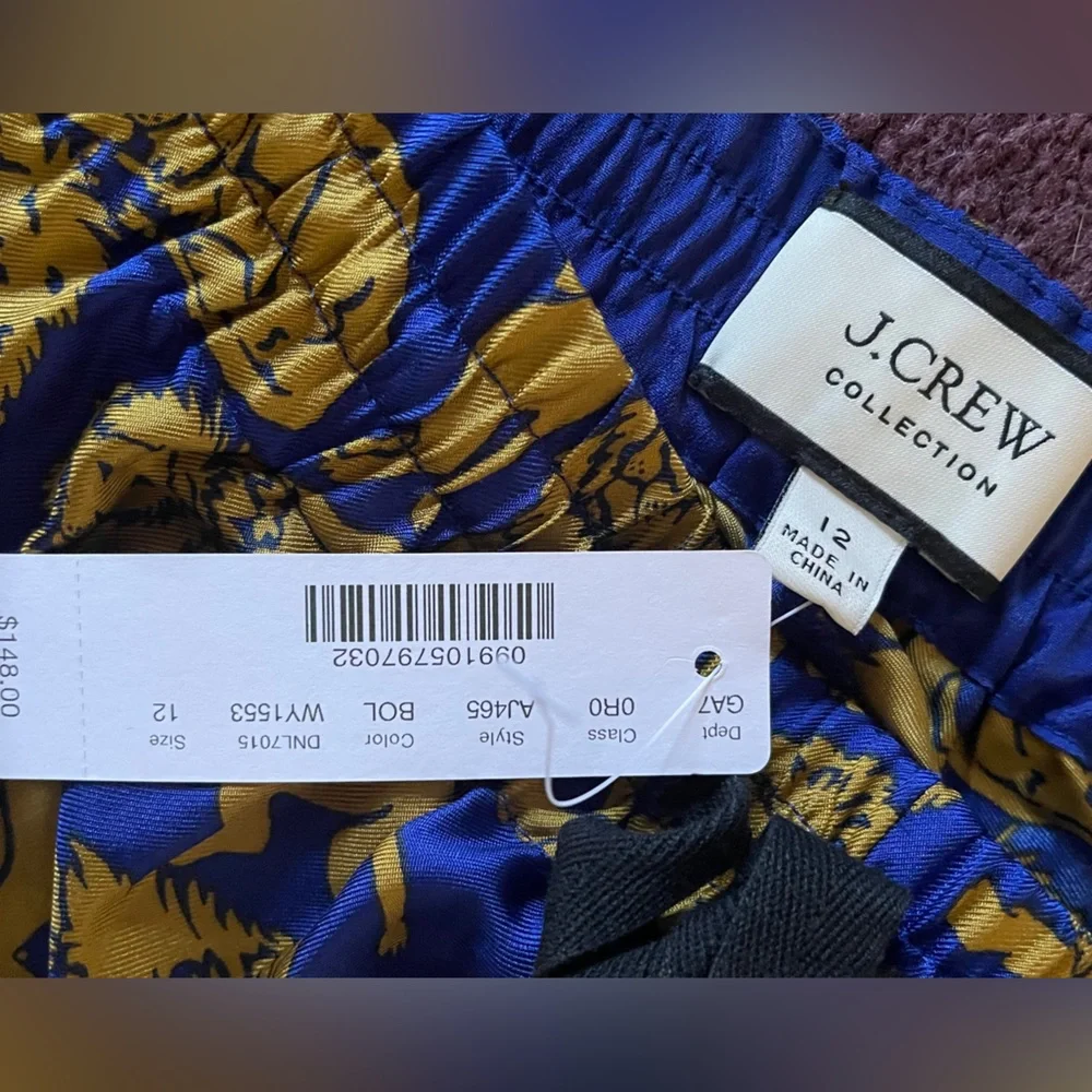 J. Crew Collection Silk Twill Relaxed Pants in Sleepy Lions Print Size 12 - Picture 3 of 3